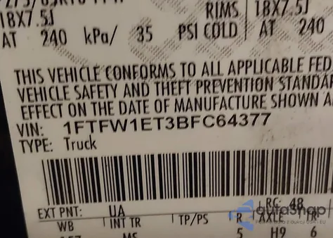 2011 Ford F-150 Xlt z USA, uszkodzony, nr VIN 1FTFW1ET3BFC64377